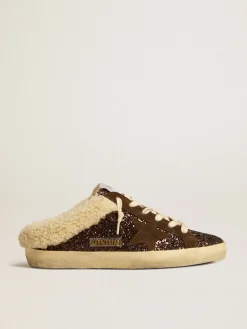 Store Mule Super-Star de glitter com estrela marrom e forro de shearling MULHER Super-Star Sabot