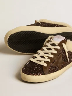 Store Mule Super-Star de glitter com estrela marrom e forro de shearling MULHER Super-Star Sabot