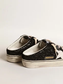 Best Sale Mule Super-Star de glitter preto com estrela de base vegetal branca MULHER Super-Star Sabot