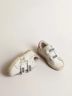 Best Sale Old School Junior com estrela de couro metálico e talão rosa Meninas pequenas (1-3 anos)