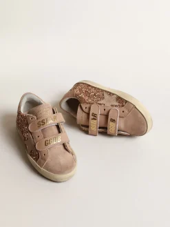 Discount Old School Junior de glitter rosa pêssego, estrela de suede rosa Meninas pequenas (1-3 anos)