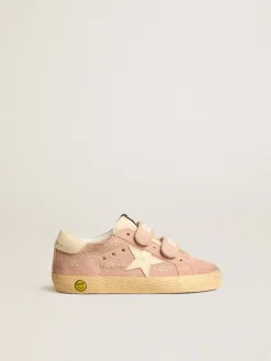 Outlet Old School Junior de suede rosa com estrela e talão de couro creme Meninas pequenas (1-3 anos)