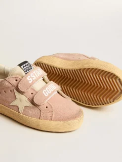 Outlet Old School Junior de suede rosa com estrela e talão de couro creme Meninas pequenas (1-3 anos)