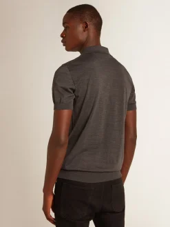 Best Polo masculina de manga curta de lã merino cinza Camisetas