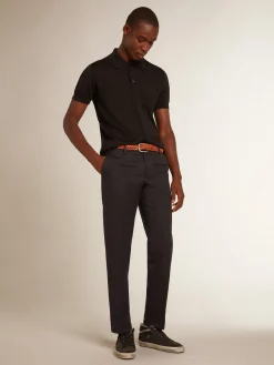 Discount Polo masculina de manga curta de lã merino preta Camisetas