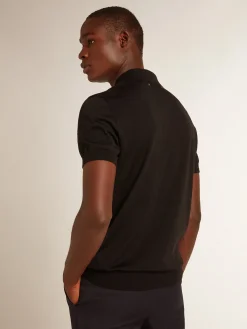 Discount Polo masculina de manga curta de lã merino preta Camisetas