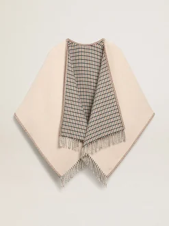Cheap Poncho de lã dupla face na cor creme com estampa xadrez e inscrição MULHER Malhas|Malhas