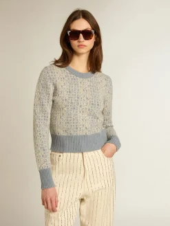 Sale Pulôver cropped de gola redonda com estampa lettering-jacquard azul MULHER Malhas