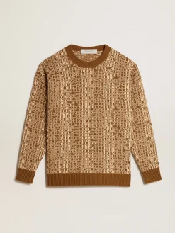 Online Pulôver de gola redonda com estampa lettering-jacquard verde-oliva Malhas
