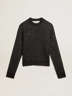 Clearance Pulôver de gola redonda de lã merino com cristais all-over MULHER Malhas