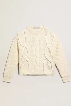 Best Sale Pulôver feminino de gola redonda de lã com padrão entrelaçado MULHER Malhas