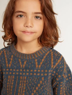 Discount Pulôver infantil masculino de gola redonda com estampa fair isle azul Roupas de cima (4-12 years)