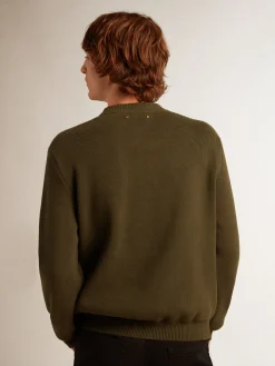 Clearance Pulôver masculino de gola redonda de algodão verde-militar Malhas