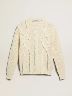 Sale Pulôver masculino de gola redonda de lã com padrão entrelaçado Malhas