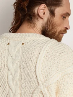Sale Pulôver masculino de gola redonda de lã com padrão entrelaçado Malhas