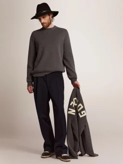 Cheap Pulôver masculino de gola redonda de algodão cinza escuro com logo Malhas