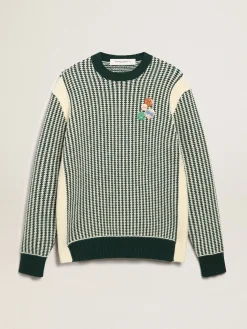 Flash Sale Pulôver masculino de gola redonda de lã bicolor branca e verde Malhas