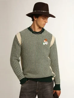 Flash Sale Pulôver masculino de gola redonda de lã bicolor branca e verde Malhas