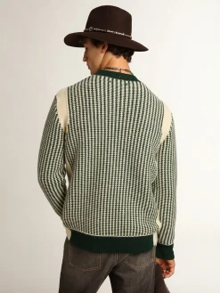 Flash Sale Pulôver masculino de gola redonda de lã bicolor branca e verde Malhas