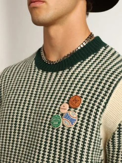 Flash Sale Pulôver masculino de gola redonda de lã bicolor branca e verde Malhas