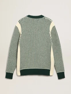 Flash Sale Pulôver masculino de gola redonda de lã bicolor branca e verde Malhas