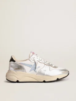 Sale Running Sole de náilon e couro metálico prateado com estrela azul MULHER Running Sole