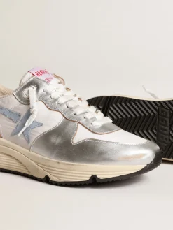 Sale Running Sole de náilon e couro metálico prateado com estrela azul MULHER Running Sole