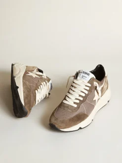 New Running Sole masculino de tela verde-oliva e couro com estrela creme Running Sole
