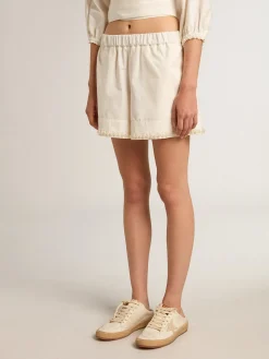 Best Short de algodão com bordado de pérolas MULHER Beachwear|Saias e Shorts