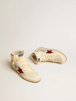 Outlet Sky-Star de náilon e napa bege com estrela de suede cor de romã Sky-Star