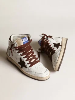 Hot Sky-Star Feminino de napa branca com estrela de suede chocolate MULHER Sky-Star