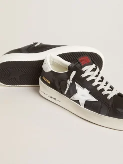 Store Stardan de nubuk e tela pretos com estrela e talão de couro cinza Stardan