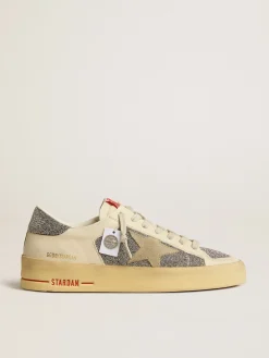 Flash Sale Stardan Feminino de suede com estrela cor de areia e inserções de cristais prateados MULHER Stardan