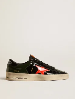 Store Stardan Masculino de couro envernizado preto e verde com estrela laranja Stardan