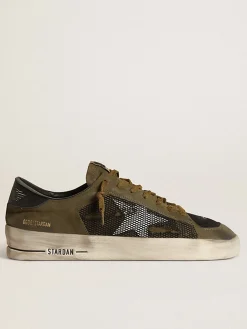 Sale Stardan masculino de nubuk verde-militar e tela preta com estrela branca Stardan