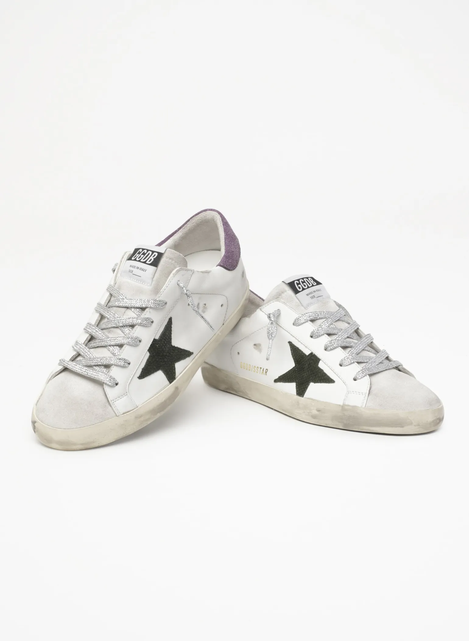 Sale Super-Star com estrela de suede com estampa de píton verde e talão roxo MULHER Super-Star