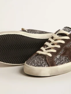 Best Sale Super-Star de glitter com estrela marrom e talão lilás MULHER Super-Star