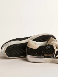 Flash Sale Super-Star de glitter preto com estrela creme e inserções de suede MULHER Super-Star