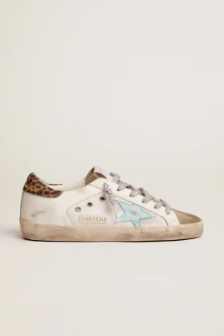 Discount Super-Star de lona e couro com estrela azul e talão leopardo MULHER Super-Star