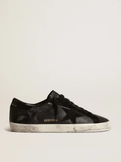 Cheap Super-Star de napa preta com estrela e talão de suede preto Super-Star