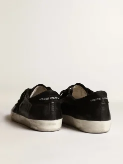 Cheap Super-Star de napa preta com estrela e talão de suede preto Super-Star