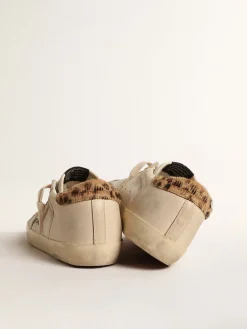 Outlet Super-Star de tela creme com estrela de glitter e talão leopardo MULHER Super-Star