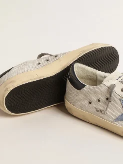 Clearance Super-Star de tela prateada clara com estrela de suede azul Super-Star