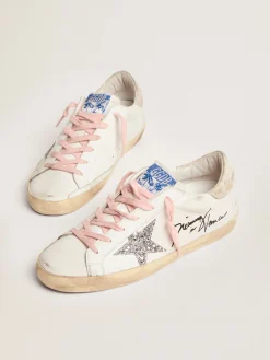 Cheap Super-Star feminino com estrela de glitter prateado e talão com estampa de leopardo MULHER Super-Star