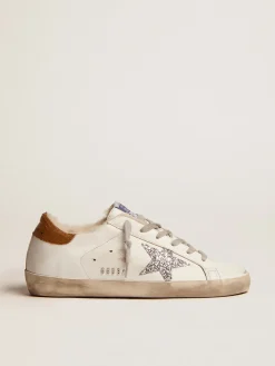 Discount Super-Star feminino com forro de shearling e estrela de glitter prateado MULHER Super-Star