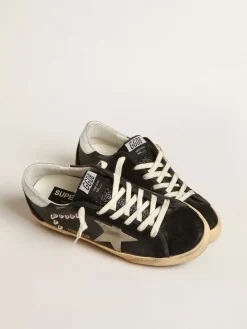 Cheap Super-Star Feminino de couro e suede pretos com tachas prateadas MULHER Super-Star