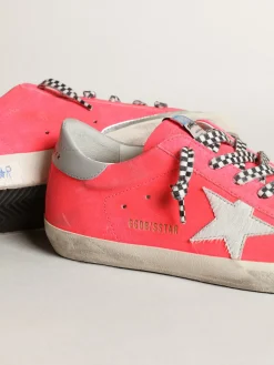 Fashion Super-Star feminino de suede cor de lagosta fluorescente com estrela MULHER Super-Star