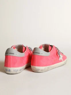 Fashion Super-Star feminino de suede cor de lagosta fluorescente com estrela MULHER Super-Star