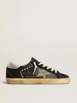 Sale Super-Star Masculino de couro e suede pretos com tachas prateadas Super-Star