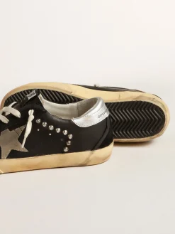 Sale Super-Star Masculino de couro e suede pretos com tachas prateadas Super-Star